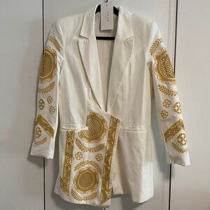 Ivory and Gold Embroidered Long Blazer